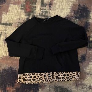 🔮 Charlies Black Sweater with Leopard Print Hem PTP 24